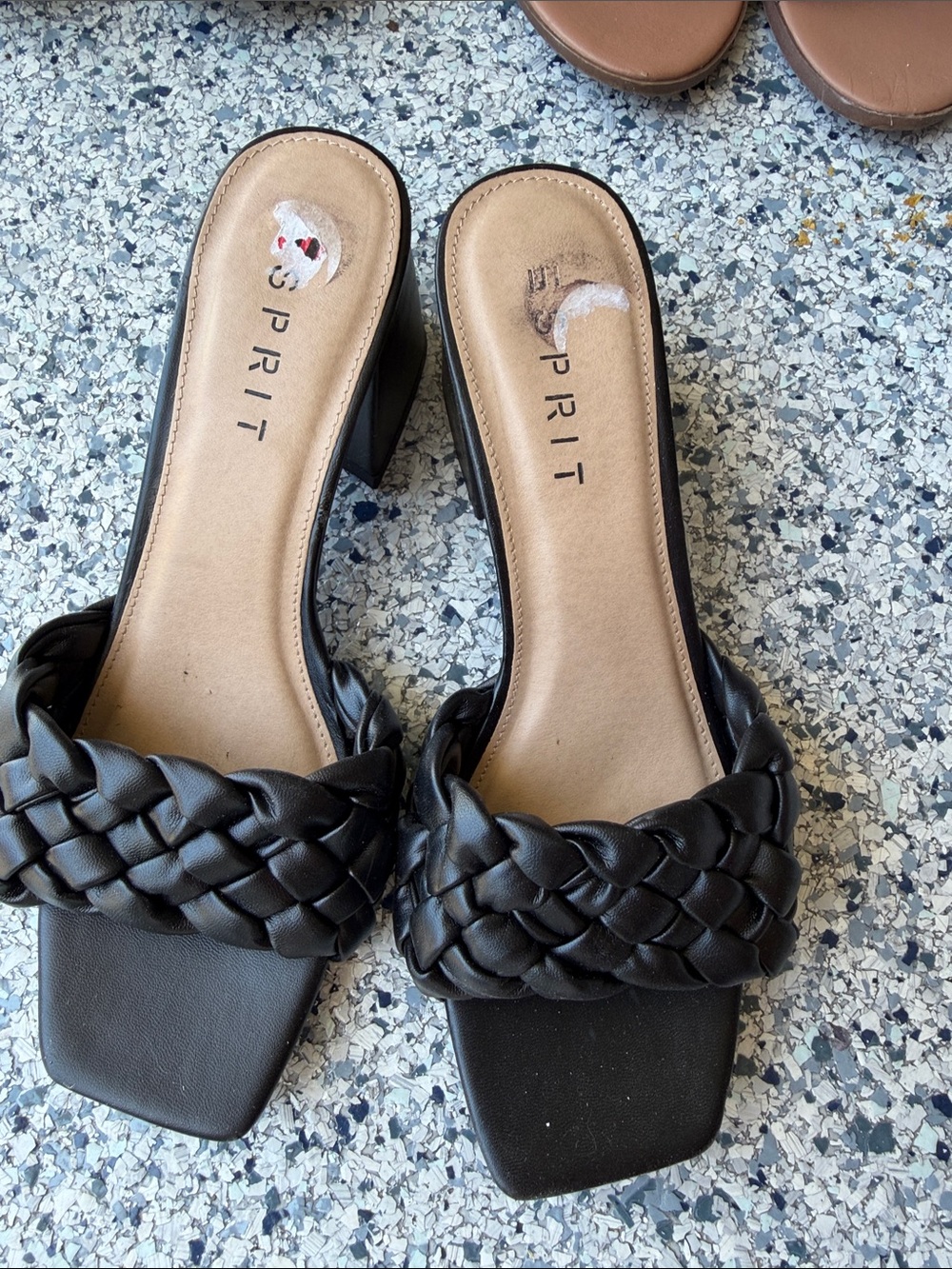 Esprit Black Braided Leather-Look Block Heel Mules